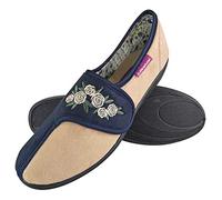 DUNLOP - Mujer Pantuflas Ortopedicas Zapatillas de Estar Ajustables por Casa con Velcro (38 EU, Navy Cream)