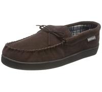 Dunlop - Pantuflas tipo mocasín de piel de oveja sintética para hombre, con forro polar, espuma viscoelástica, suela de goma, para casa, dormitorio, interior, marrón oscuro, 45 EU