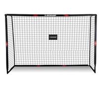 Dunlop - Portería de fútbol Infantil (240 x 160 x 85 cm, para Todas Las Edades, fácil Montaje, portería de fútbol con pasadores de Suelo para Mayor Estabilidad, Metal, Color Negro/Rojo)
