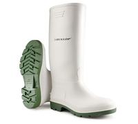 DUNLOP Pricemastor para hombre y mujer - Botas de agua y de caucho, impermeables, con puntera blanda - Resistentes a productos químicos - Altas - PVC - Blanco/Verde - Tallas 35-48