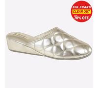 Dunlop Sybil Acolchado Mujer Mula Comodidad Cálido Invierno Pantuflas Oro