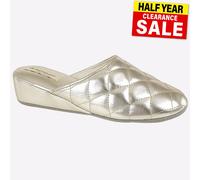 Dunlop Sybil Acolchado Mujer Mula Comodidad Cálido Invierno Pantuflas Oro