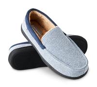 Dunlop Zapatillas Casa Hombre, Pantuflas Estilo Mocasines Cerradas, Zapatillas de Casa Invierno Calientes Suela de Goma Dura, Regalos Originales para Hombre (Azul Marino/Blanco,44)