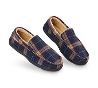Dunlop Zapatillas Casa Hombre, Pantuflas Estilo Mocasines Cerradas, Zapatillas de Casa Invierno Calientes Suela de Goma Dura, Regalos Originales para Hombre (Azul Marino/Mostaza,44)