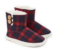 Dunlop Zapatillas Casa Mujer | Zapatillas Calienta Pies Invierno Cerradas | Pantuflas de Casa Regalo para Mujer | Botas Altas Forradas de Borreguito Suela de Goma Dura (37, Azul marino/Rojo)