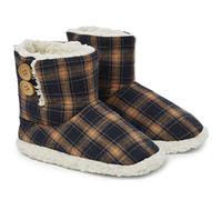 DUNLOP Zapatillas Casa Mujer | Zapatillas Calienta Pies Invierno Cerradas | Pantuflas de Casa Regalo para Mujer | Botas Altas Forradas de Borreguito Suela de Goma Dura (39,Azul marino/Mostaza)