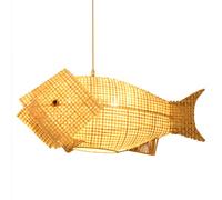 DUNMW Lámpara colgante con forma de pez de bambú tejida a mano Lámpara de techo de bambú creativa Lámpara de techo Lámpara de techo de bambú natural para dormitorio, sala de estar, salón de té