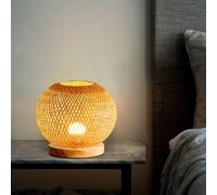 DUNMW Lámpara de mesa de bambú tejida a mano Elipsoide Linterna de bambú Pantalla Lámpara de noche Lámpara de mesa Lámpara decorativa Iluminación de mesa Luz nocturna para dormitorio, sala de estar
