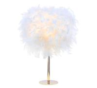 DUNMW Lámpara de mesa de plumas blancas, lámpara de noche con Base de Metal de oro rosa, lámpara de mesa de plumas, pantalla de escritorio para dormitorio, sala de estar, decoración del hogar