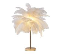 DUNMW Lámpara de mesa de plumas de avestruz blanca creativa Lámpara de noche Pantalla elegante Luz de noche Iluminación de mesa para sala de estar Dormitorio Decoración del hogar, enchufable