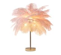 DUNMW Lámpara de mesa de plumas de avestruz rosa creativa Lámpara de noche Luz elegante Pantalla Luz de noche Iluminación de mesa para sala de estar Dormitorio Decoración del hogar, recargable