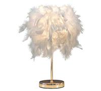DUNMW Mini lámpara de mesa de plumas blancas Lámpara de noche con base dorada Luz de mesa de plumas Luz de noche Lámpara de mesa de plumas decorativa para dormitorio, sala de estar