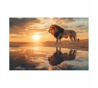 DunPei Arte de pared en lienzo con animales Un león abstracto impresión de póster,para sala de estar,dormitorio,pasillo,oficina,baño,decoración del hogar（dorado-50x70cm Sin marco