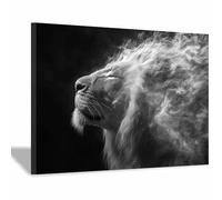 DunPei Arte de pared en lienzo con animales Un león poderoso impresión de póster,para sala de estar,dormitorio,pasillo,oficina,baño,decoración del hogar（blanco y negro-60x90cm Enmarcado