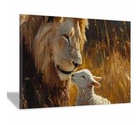 DunPei Arte de pared en lienzo con animales Un león poderoso impresión de póster,para sala de estar,dormitorio,pasillo,oficina,baño,decoración del hogar（marrón-70x100cm Enmarcado