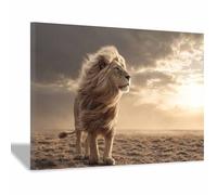 DunPei Arte de pared en lienzo con animales Un león vigoroso impresión de póster,para sala de estar,dormitorio,pasillo,oficina,baño,decoración del hogar（marrón-70x100cm Enmarcado