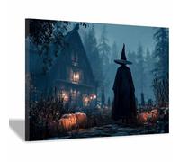DunPei Arte de Pared en Lienzo Halloween Bruja de la granja - Diseño como Decoración de Interiores Elegante para Casa Moderna, Estudio o Apartamento(Verde155-70x100cm Enmarcado