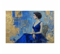 DunPei Arte lienzo, póster de arte abstracto de chica. Una mujer tranquila Decoración de pared con arte femenino para el hogar, para decorar el baño, sala de estar, dormitorio.（azul-50x70cm Sin marco
