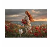 DunPei Arte lienzo Una mujer melancólica Impresiones decorativas para sala de estar, ilustraciones para el pasillo: arte femenino, sexy, abstracto, glamuroso, hermoso, moderno.（rojo-30x45cm Sin marco