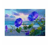 DunPei Cuadro en Lienzo con Flores Brillantes sobre Fondo Oscuro, Flores elegantes Punto Focal para un Salón con Estilo Dramático（Azul claro-60x90cm Sin marco