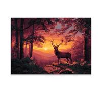 DunPei Cuadro Impresión Lienzo Pintura, Ciervos del bosque Arte Animal Pared Arte Pintura para Hogar Salón Oficina Mordern Decoración Regalo(Naranja-60x90cm Sin marco