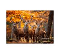 DunPei Cuadro Impresión Lienzo Pintura, Un grupo de ciervos Arte Animal Pared Arte Pintura para Hogar Salón Oficina Mordern Decoración Regalo(Naranja-30x45cm Sin marco
