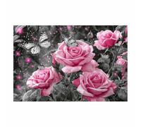 DunPei Cuadro Moderno de Flores sobre Lienzo, Flores limpias Arte Abstracto para Decoración de Pared de Salón, Dormitorio y Baño（rojo-30x45cm Sin marco