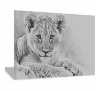 DunPei Cuadros de animales El poderoso León Impresiones en lienzo, Arte mural popular, para Sala de estar dormitorio baño pasillo Decoración del hogar（gris-60x90cm Enmarcado