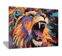 DunPei Cuadros de animales Un león abstracto Impresiones en lienzo, Arte mural popular, para Sala de estar dormitorio baño pasillo Decoración del hogar（multicolor-60x90cm Enmarcado