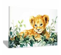 DunPei Cuadros de animales Un león corpulento Impresiones en lienzo, Arte mural popular, para Sala de estar dormitorio baño pasillo Decoración del hogar（verde-60x90cm Enmarcado