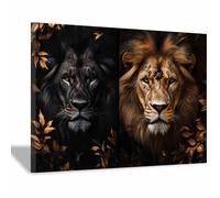 DunPei Cuadros de animales Un león corpulento Impresiones en lienzo, Arte mural popular, para Sala de estar dormitorio baño pasillo Decoración del hogar（negro-80x120cm Enmarcado