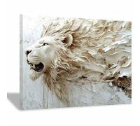 DunPei Cuadros de animales Un león corpulento Impresiones en lienzo, Arte mural popular, para Sala de estar dormitorio baño pasillo Decoración del hogar（blanco-30x45cm Enmarcado