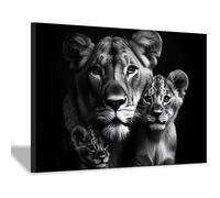 DunPei Cuadros de animales Un león rugido Impresiones en lienzo, Arte mural popular, para Sala de estar dormitorio baño pasillo Decoración del hogar（blanco y negro-70x100cm Enmarcado