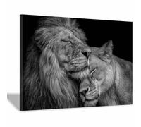 DunPei Cuadros de animales Un león vigoroso Impresiones en lienzo, Arte mural popular, para Sala de estar dormitorio baño pasillo Decoración del hogar（blanco y negro-70x100cm Enmarcado