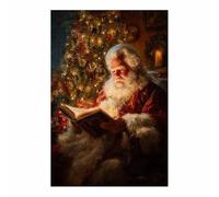 DunPei Cuadros Decorativos Ambiente Navideño Papá Noel Lee lienzo cuadros decorativos Salón Dormitorio Decor de Pared Listo para colgar（Rojo y blanco-50x70cm Sin marco