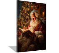 DunPei Cuadros Decorativos Ambiente Navideño Papá Noel Lee lienzo cuadros decorativos Salón Dormitorio Decor de Pared Listo para colgar（Rojo y blanco-60x90cm Enmarcado