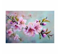 DunPei Gran Cuadro Botánico en Lienzo para Colgar Listo, Flores delicadas Impresión Artística con Efecto Pintado para Pared de Estar（rosa-80x120cm Sin marco