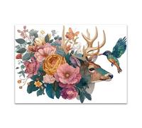 DunPei Impresión en Lienzo Animales Flores y ciervos oficina sala de estar cocina oficina hotel niños comedor dormitorio habitación de los(Multicolor-30x45cm Sin marco