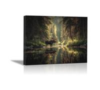 DunPei Impresión fotográfica de animales sobre lienzo, Ciervos del bosque decoración de pared, decoración de casa, cocina, sala de estar(Marrón-60x90cm Enmarcado