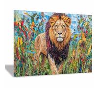 DunPei Impresiones en lienzo de animales León encantador Cuadros geniales para decoración de paredes, obras de arte grandes,para dormitorio, cocina,baño（verde-80x120cm Enmarcado