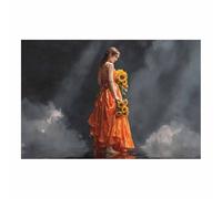 DunPei Impreso en lienzo. Sensual, Una mujer solitaria hermoso, clásico, sexy, erótico, imagen de baño, mujer para dormitorio. apartamento, bar, decoración de casa de playa.（naranja-30x45cm Sin marco