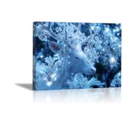DunPei Modernos Animal Wall Art Ciervo abstracto Adecuado para la decoración de paredes interiores del hogar como sala de estar（Azul-70x100cm Enmarcado