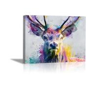 DunPei Modernos Animal Wall Art Ciervo abstracto Adecuado para la decoración de paredes interiores del hogar como sala de estar（Multicolor-30x45cm Enmarcado