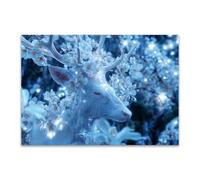 DunPei Modernos Animal Wall Art Ciervo abstracto Adecuado para la decoración de paredes interiores del hogar como sala de estar（Azul-30x45cm Sin marco