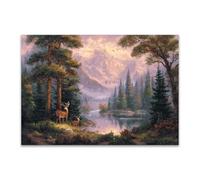 DunPei Modernos Animal Wall Art Ciervos del bosque Adecuado para la decoración de paredes interiores del hogar como sala de estar（Amarillo-80x120cm Sin marco