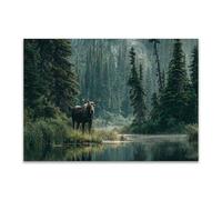 DunPei Modernos Animal Wall Art Ciervos del bosque Adecuado para la decoración de paredes interiores del hogar como sala de estar（Verde-50x70cm Sin marco