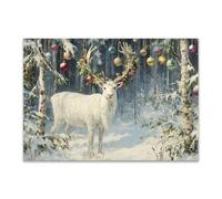 DunPei Modernos Animal Wall Art Ciervos en la nieve Adecuado para la decoración de paredes interiores del hogar como sala de estar（Blanco-50x70cm Sin marco