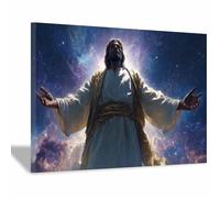 DunPei Póster de Dios, Jesucristo justo Lienzo decorativo para pared,obra de arte católica para habitación espiritual, dormitorio, decoración del hogar（azul-70x100cm Enmarcado