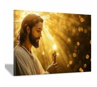 DunPei Póster de Dios, Jesús plenamente Lienzo decorativo para pared,obra de arte católica para habitación espiritual, dormitorio, decoración del hogar（dorado-30x45cm Enmarcado