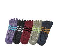 DUNSBY Calcetines Dedos 5 Pares de Calcetines Invisibles de Verano for Hombre, de algodón, a Rayas de Colores, Finos, Suaves, de Boca Poco Profunda, Transpirables, Calcetines de 5 Dedos(Multicolor)